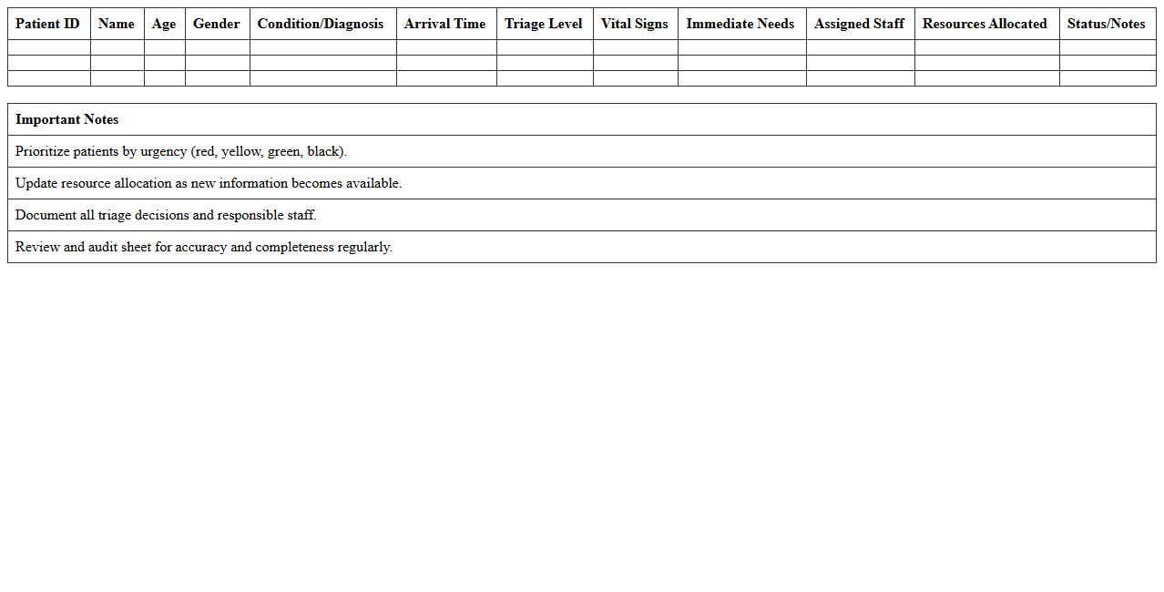 Patient Triage Prioritization Excel Sheet for Resource Allocation