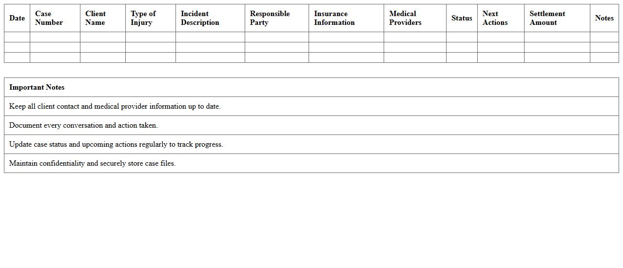 Personal Injury Legal Case Log Excel