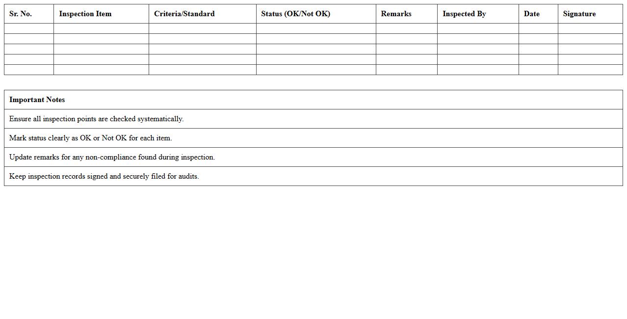 Plant Machinery Inspection Checklist Excel Template