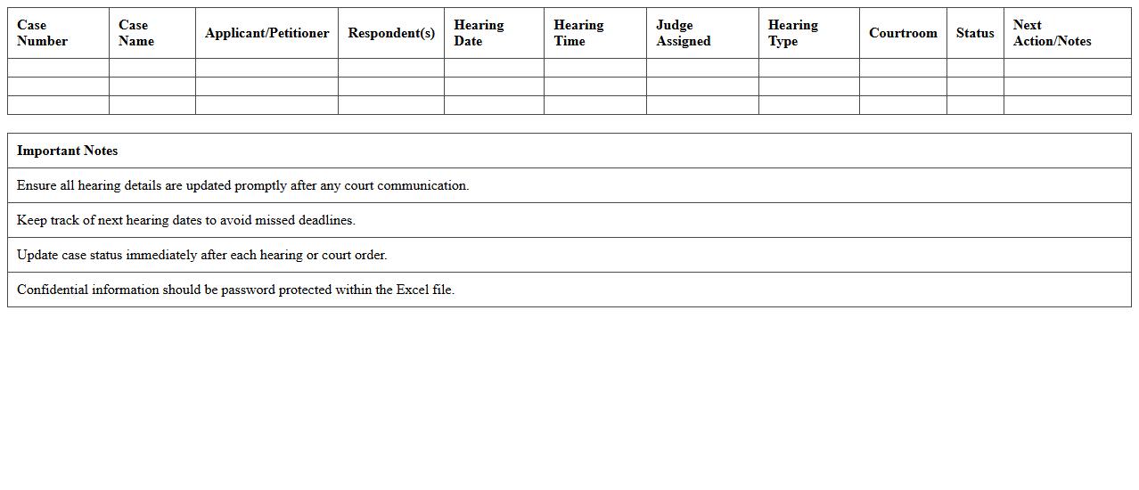 Probate Court Hearing Management Excel
