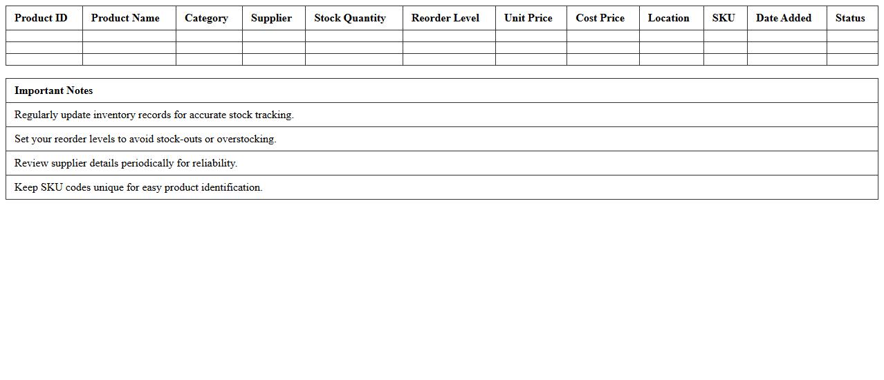 Product Inventory Tracking Excel Sheet for Retail Businesses