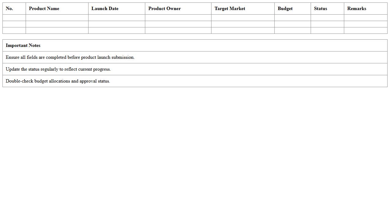 Product Launch Registration List Excel Template