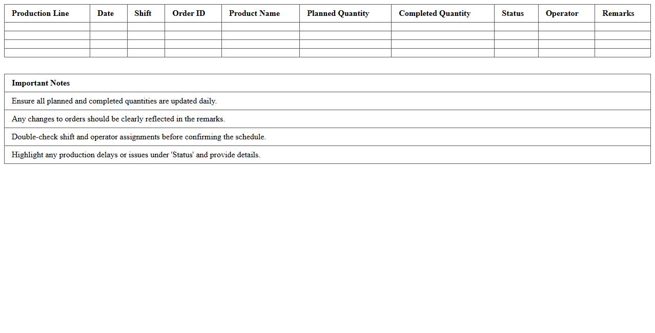 Production Line Workload Schedule Sheet