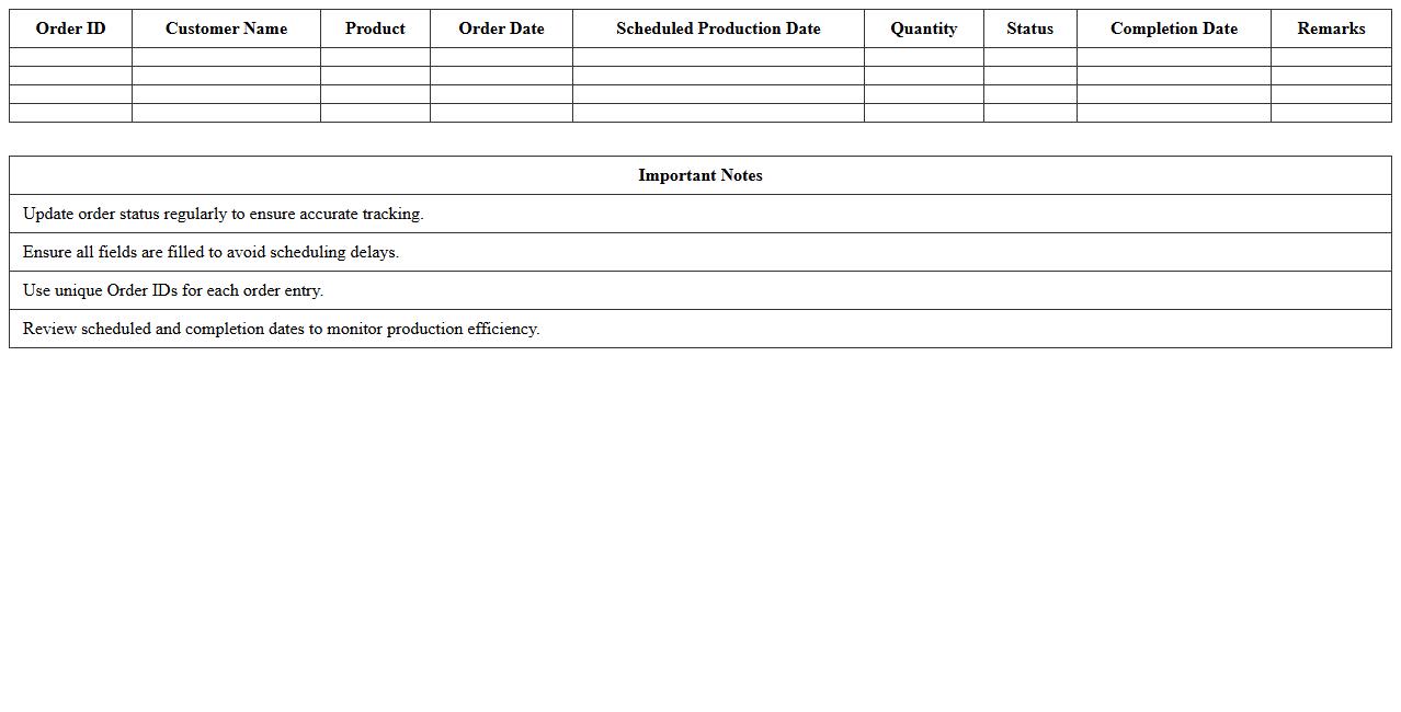Production Scheduling and Order Tracking Excel Template