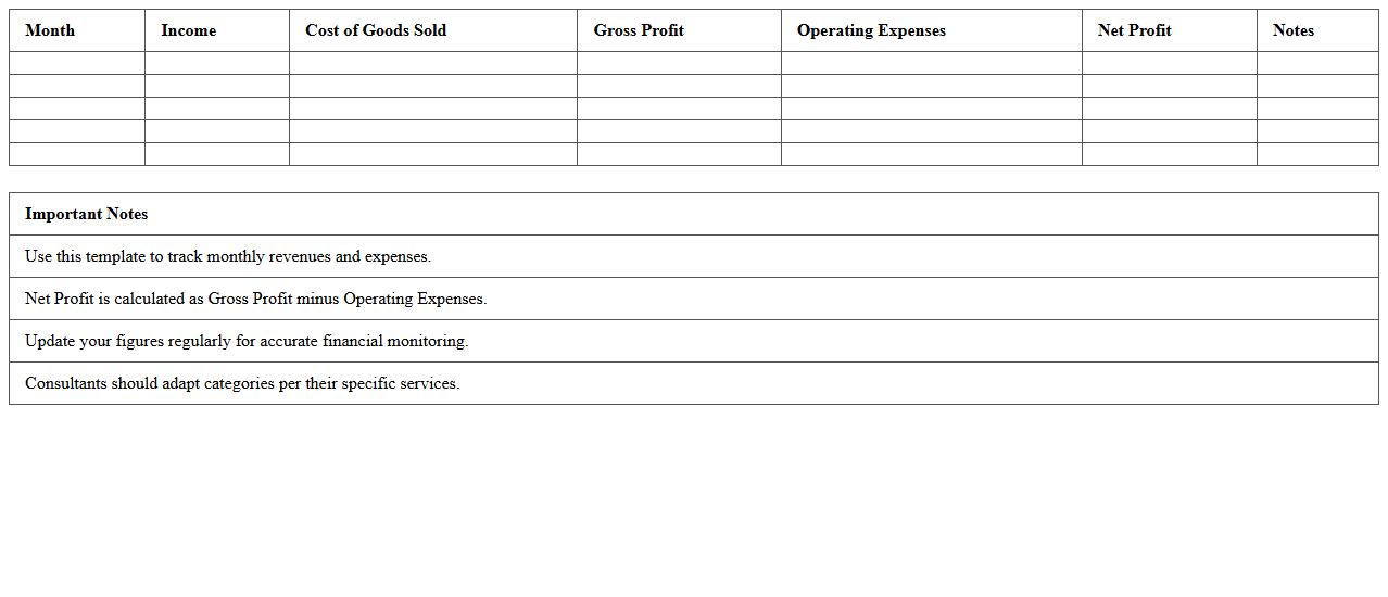 Profit and Loss Statement Excel Template for Consultants
