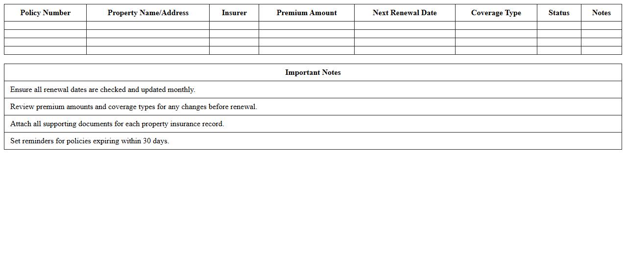Property Insurance Renewal Calendar Excel Sheet