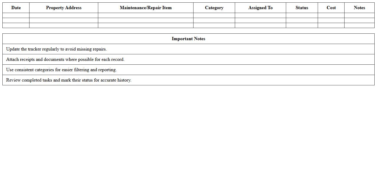 Property Maintenance and Repairs Tracker Excel Template