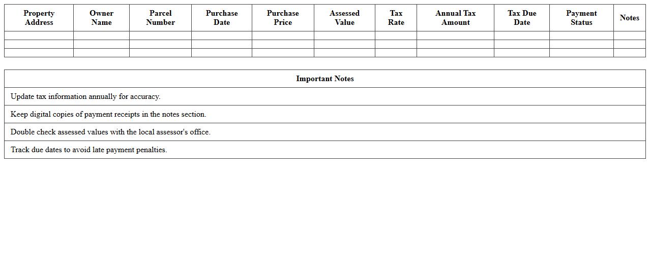 Property Tax Record Spreadsheet