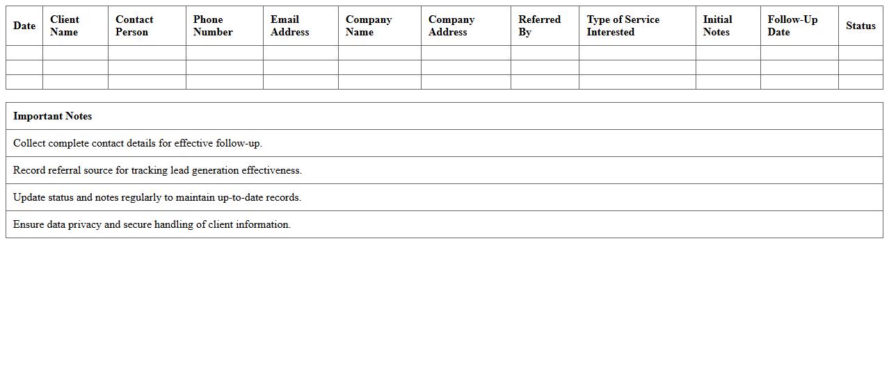Prospective Client Intake Record Spreadsheet