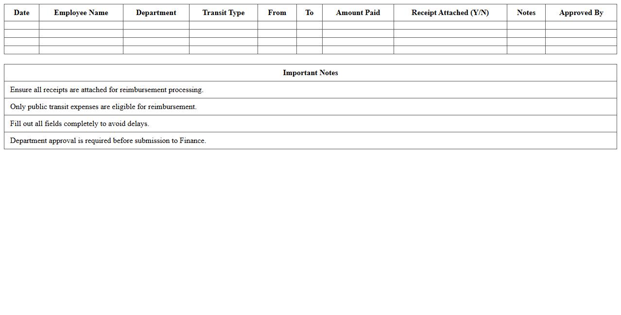 Public Transit Reimbursement Excel Form