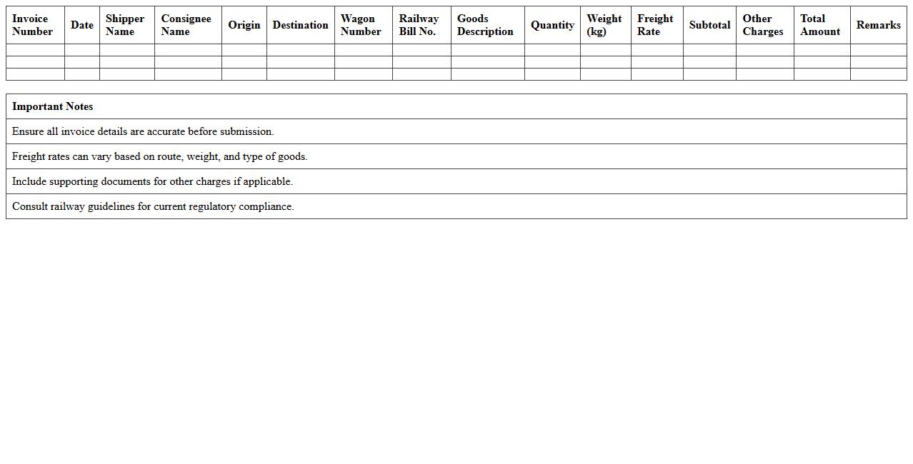 Rail Freight Invoice Excel Template for Shippers