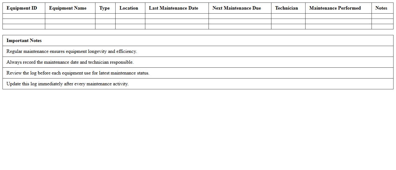 Ranch Equipment Maintenance Log Excel Template