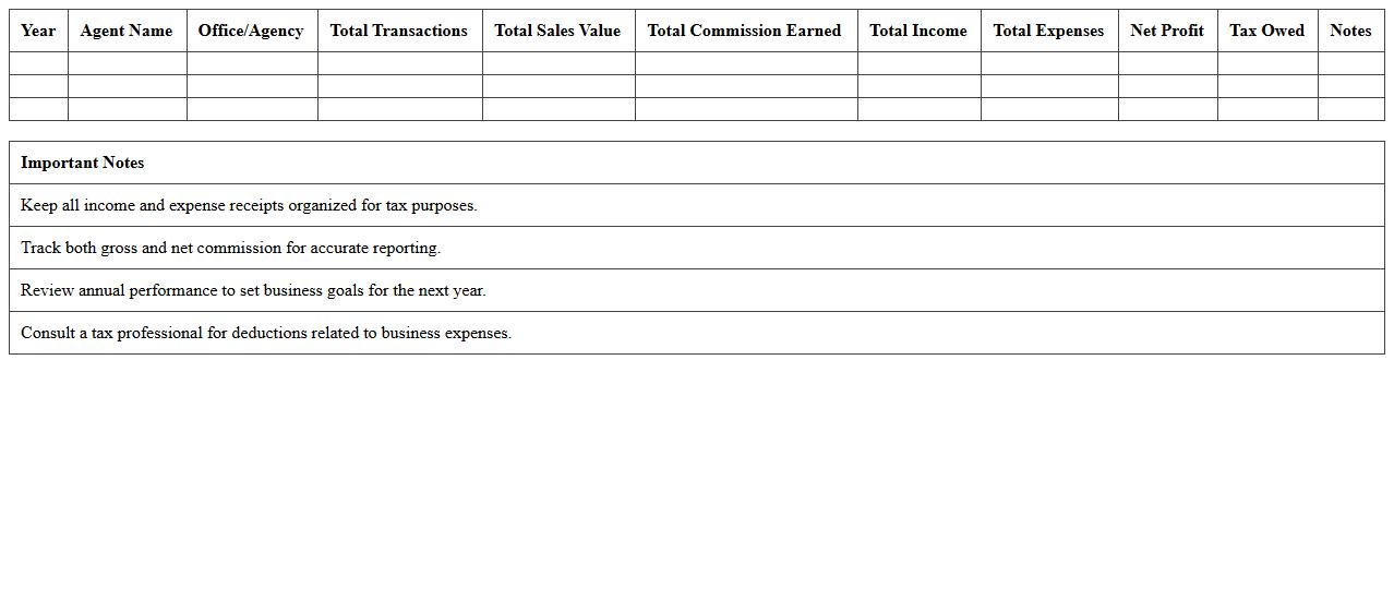 Real Estate Agent Annual Financial Summary