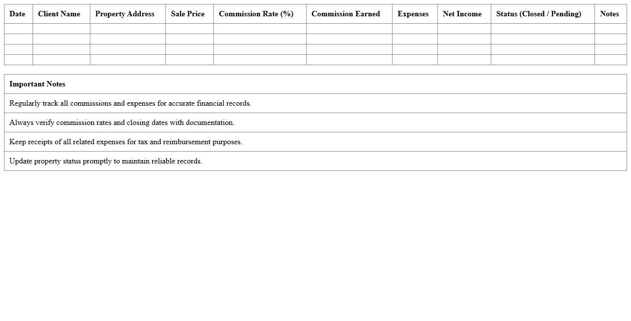 Real Estate Agent Commission & Expense Tracker