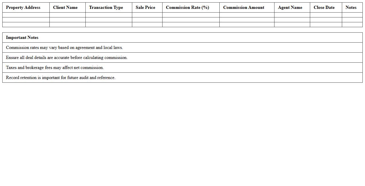 Real Estate Brokerage Commission Excel Sheet