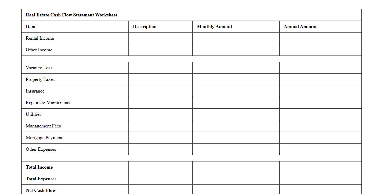 Real Estate Cash Flow Statement Worksheet