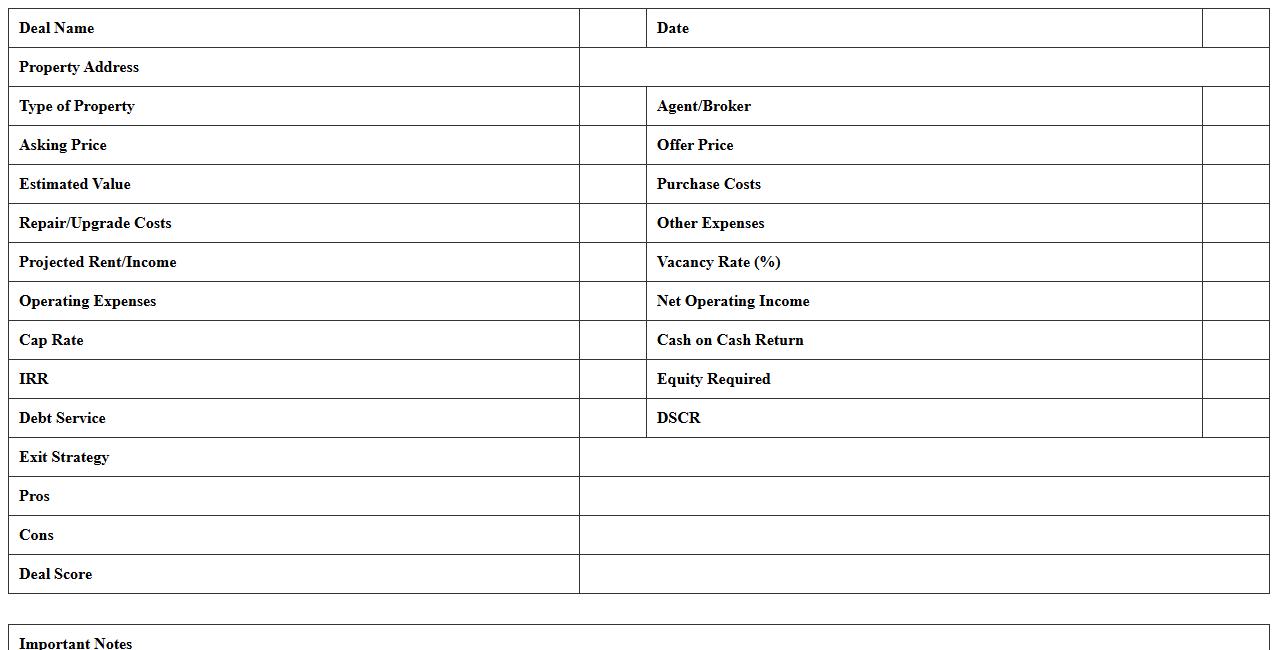 Real Estate Deal Scorecard Excel Template
