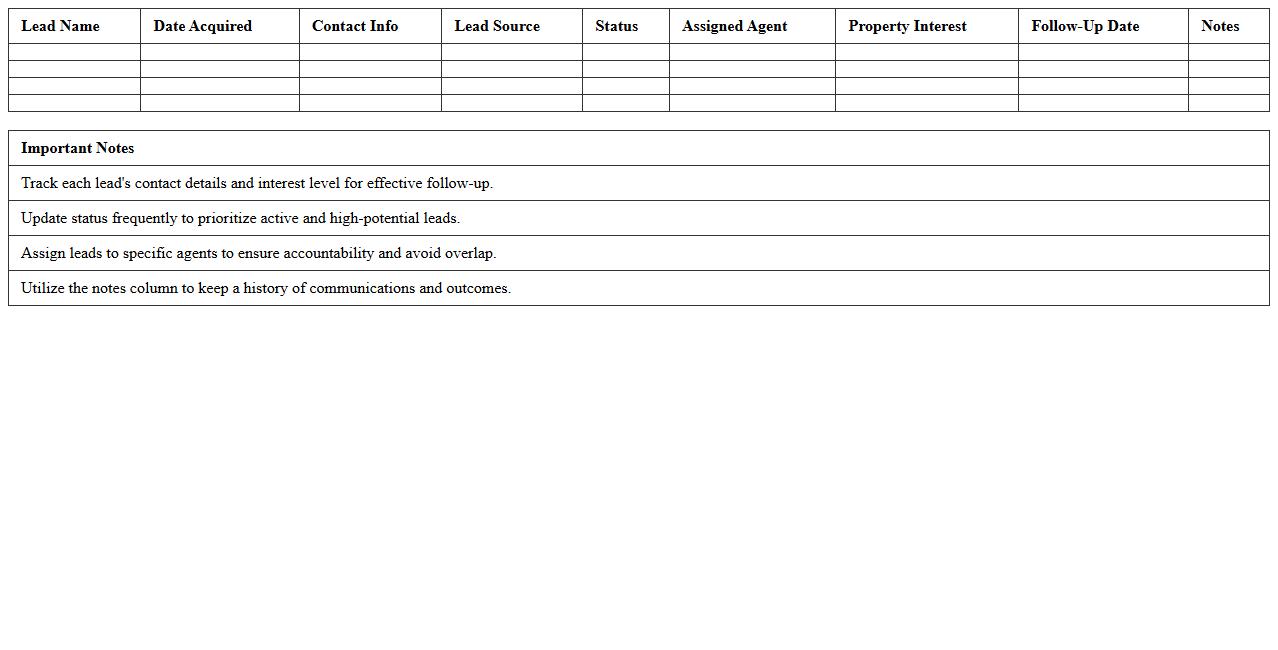 Real Estate Lead Tracking Spreadsheet for Brokers