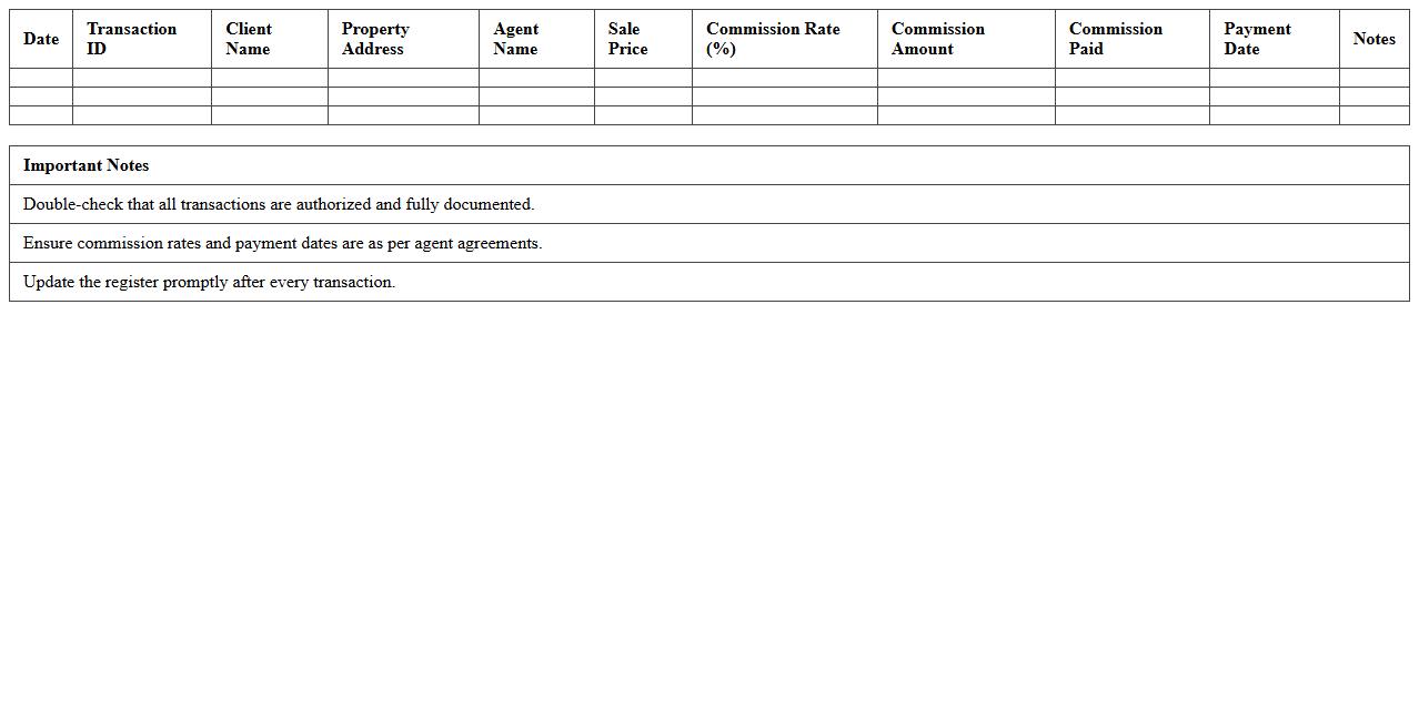 Real Estate Transaction Commission Register Template