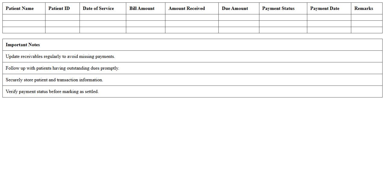 Receivables & Dues Tracker Excel Template for Clinics