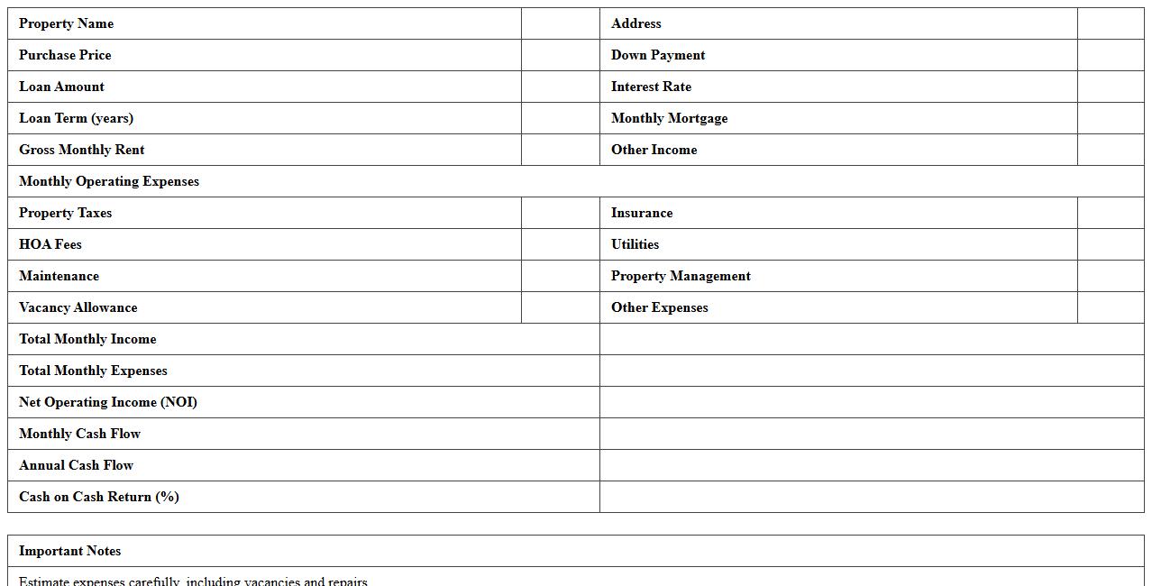 Rental Property Cash Flow Analysis Excel Template