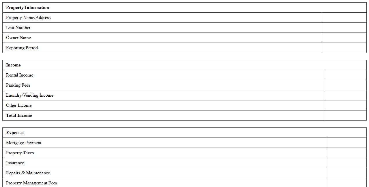 Rental Unit Financial Performance Excel Sheet