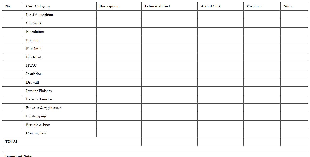 Residential Construction Cost Breakdown Excel Template