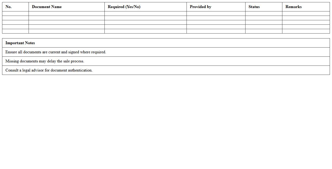Residential Property Sale Legal Document Checklist Excel Template