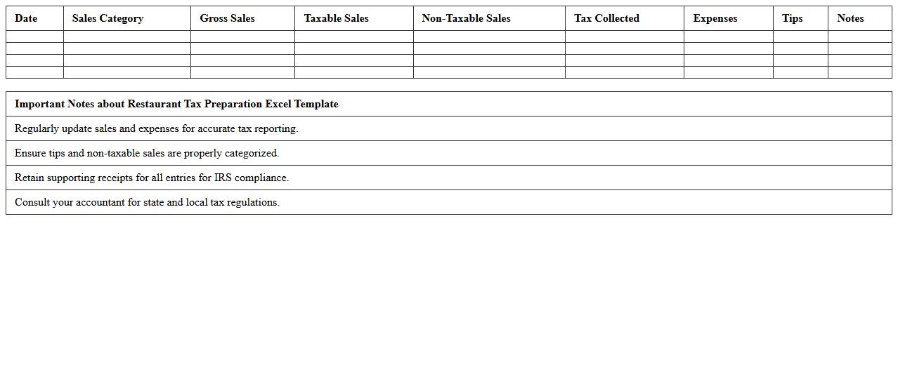 Restaurant Tax Preparation Excel Template