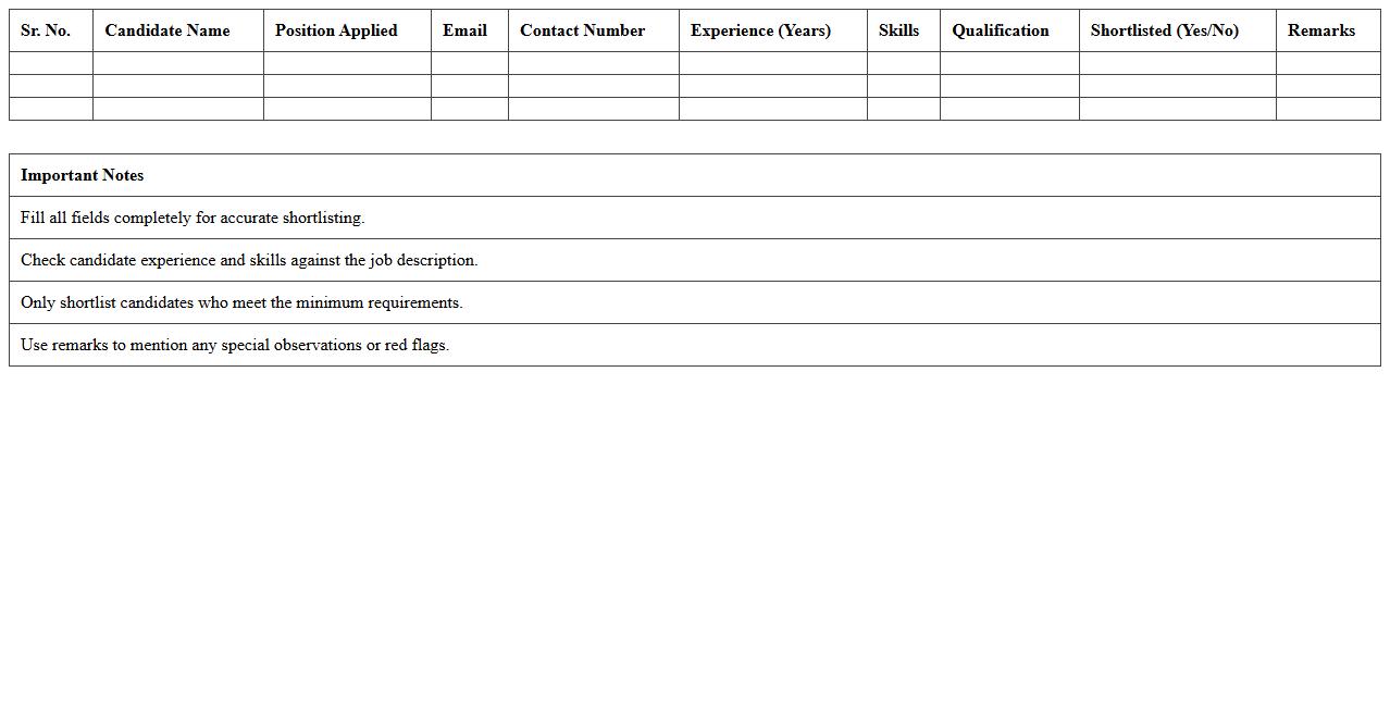 Resume Shortlisting Excel Spreadsheet Template