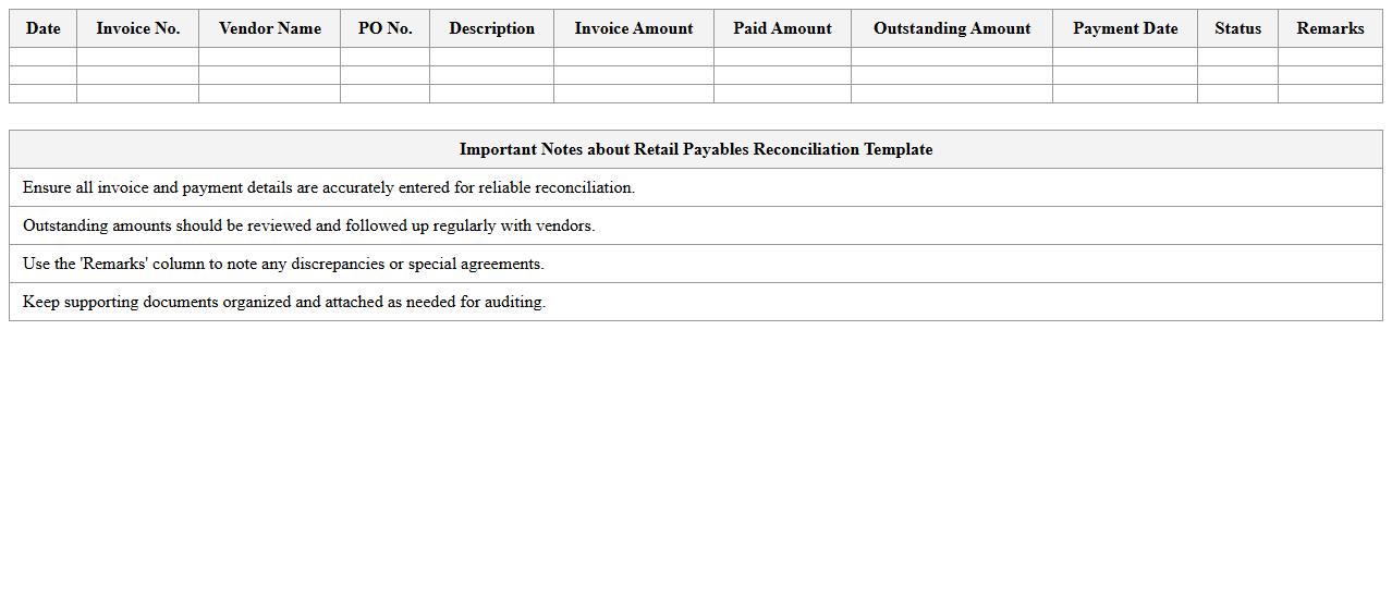 Retail Payables Reconciliation Excel Template