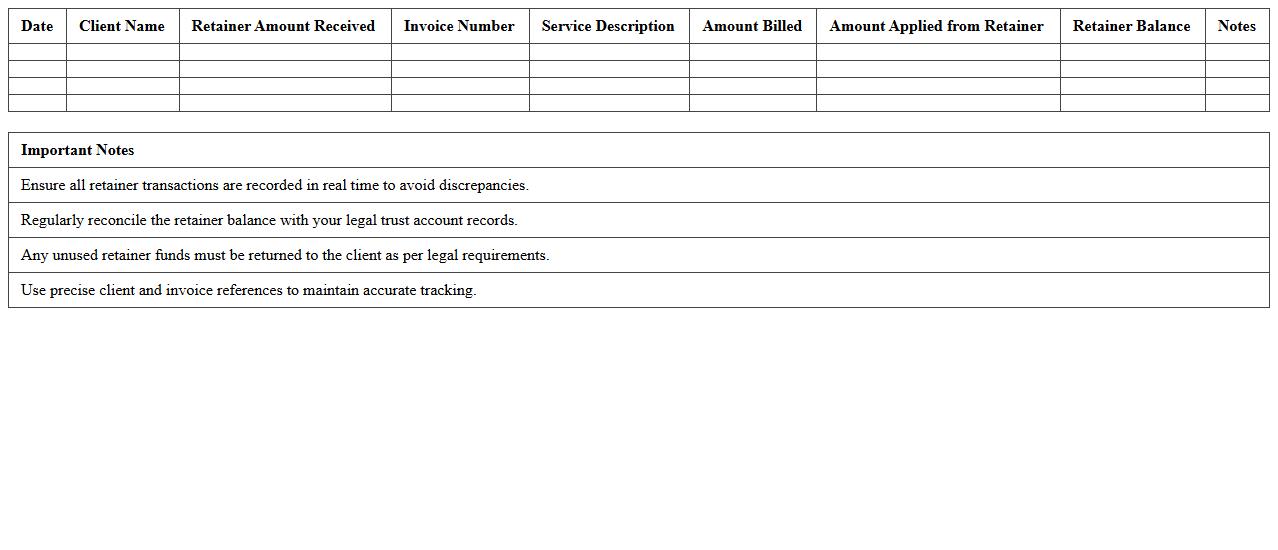 Retainer Fee Reconciliation Excel Template for Legal Practices