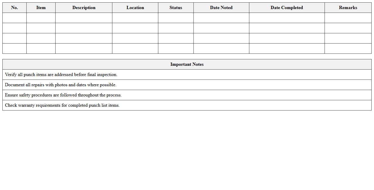 Roofing Punch List Excel Template for Quality Control
