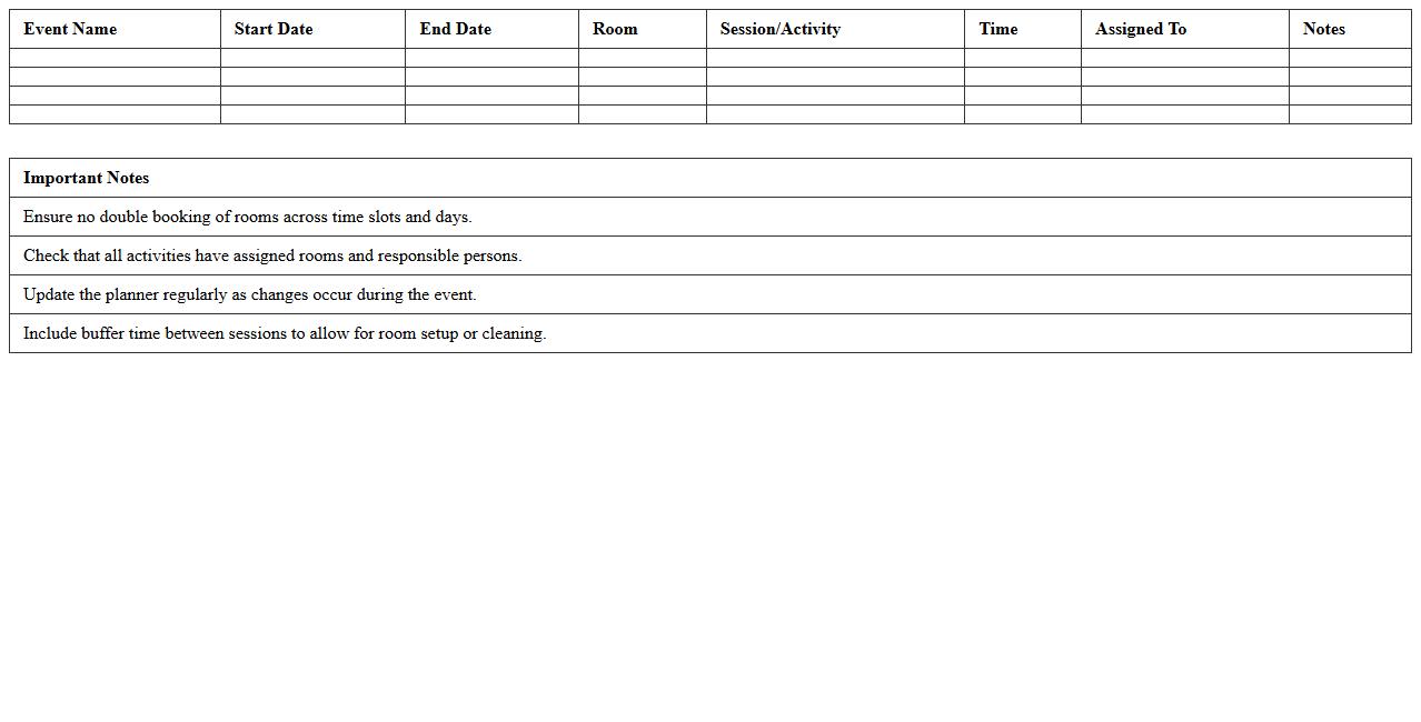 Room Assignment Planner for Multi-Day Events Excel