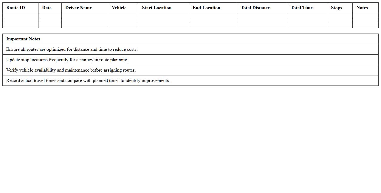 Route Planning and Optimization Excel Template