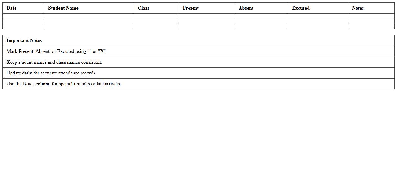 School Attendance Monitoring Excel Template