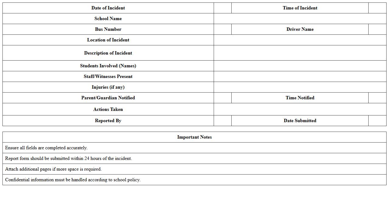 School Bus Incident Report Form Excel