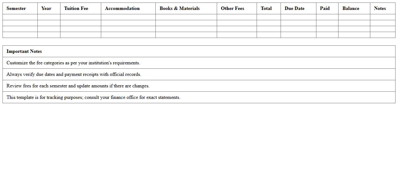 Semester Fee Planning Excel Workbook