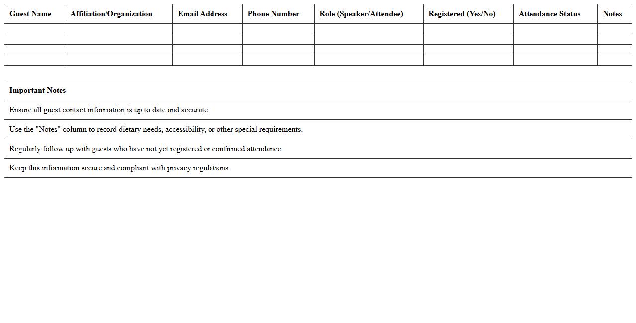 Seminar Guest Contact Management Excel Sheet