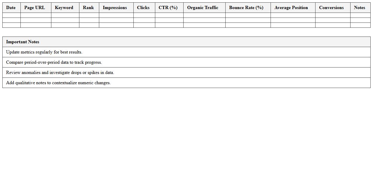 SEO Performance Metrics Tracker Excel Template