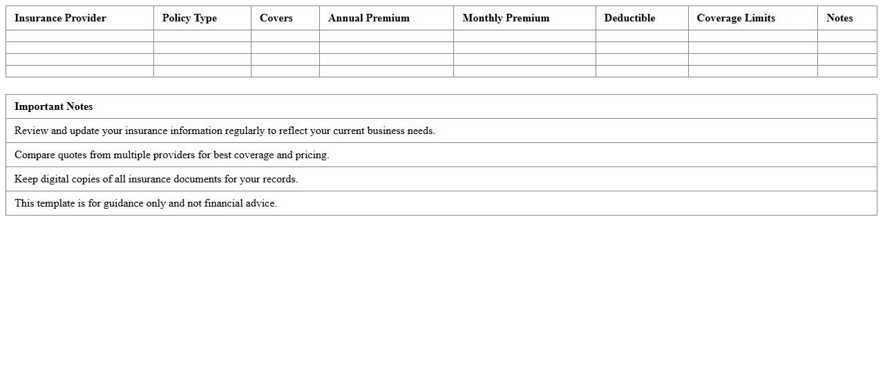 Simple Insurance Cost Spreadsheet for Freelancers
