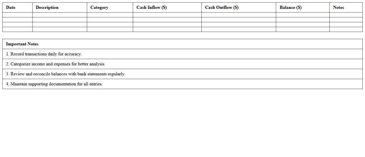 Small Business Banking Cash Inflow/Outflow Sheet
