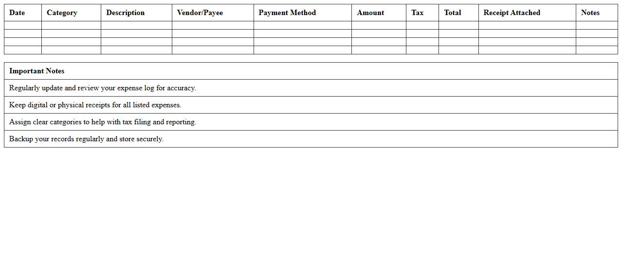 Small Business Expense Log Excel Template