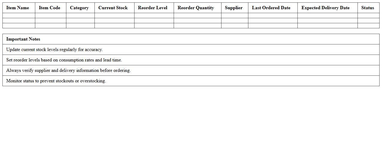 Stock Level and Reorder Schedule Excel Template