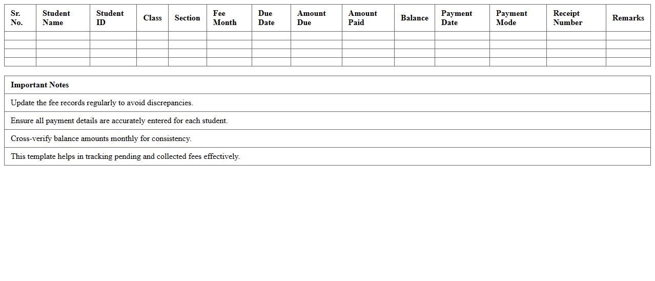 Student Fee Collection Tracker Excel Template