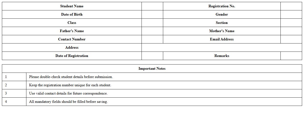 Student Registration Form Excel Template