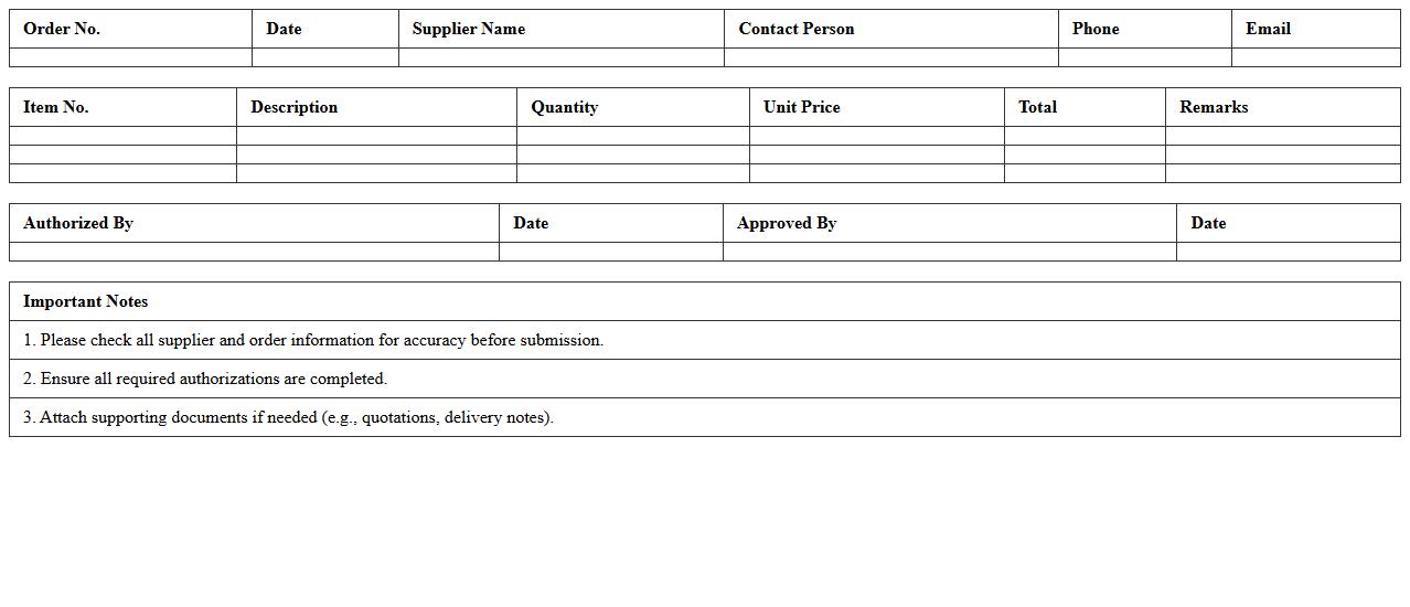 Supplier Transaction Order Form Excel