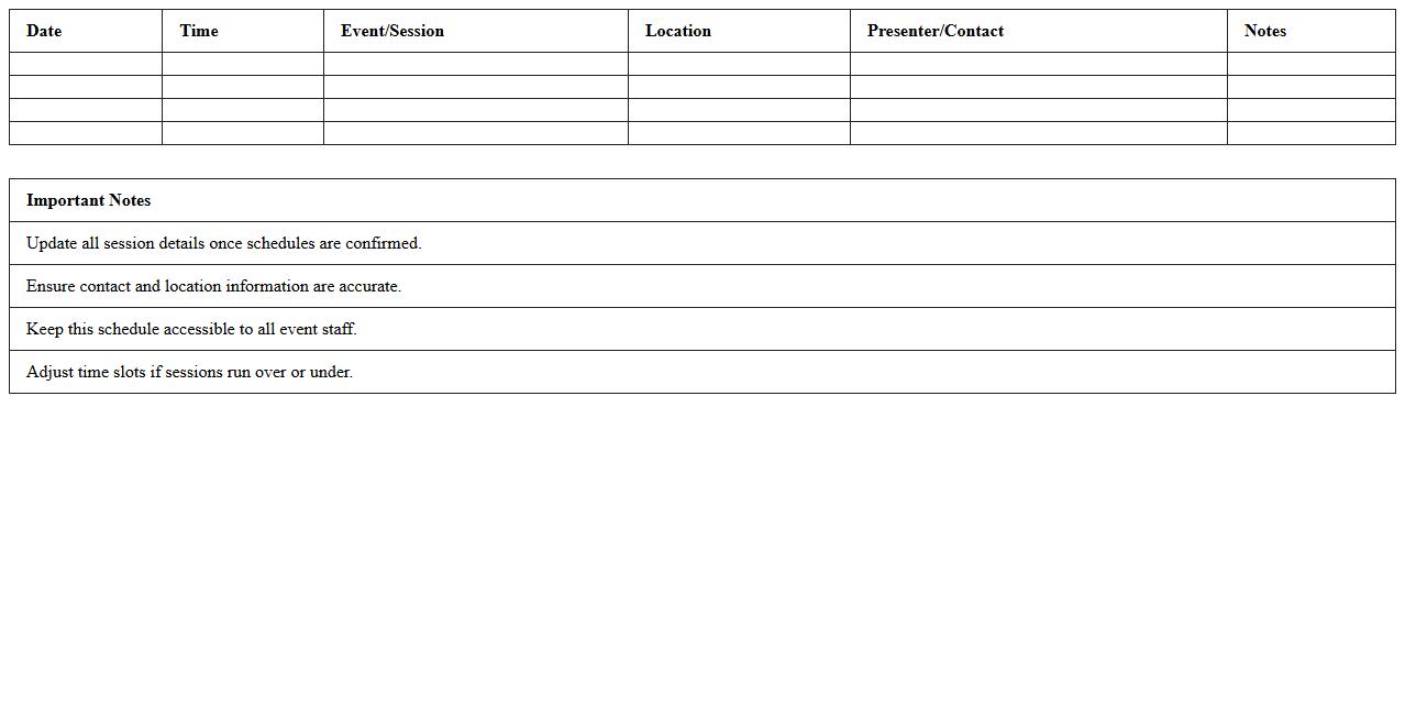 Trade Show Event Schedule Excel Template
