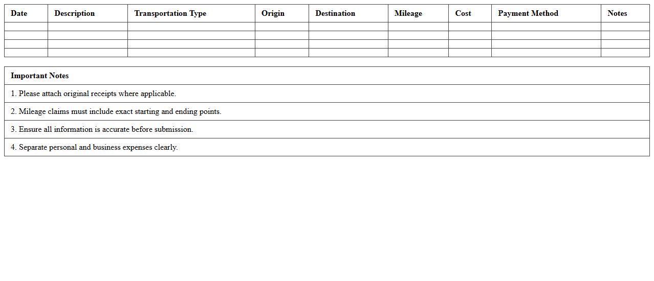 Transportation and Commuting Expense Sheet