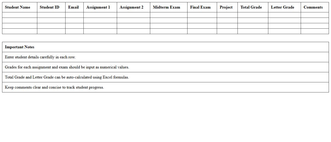 University Course Gradebook Excel Template